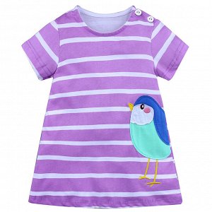 Детское платье с коротким рукавом, принт "Птица", цвет фиолетовый/белый