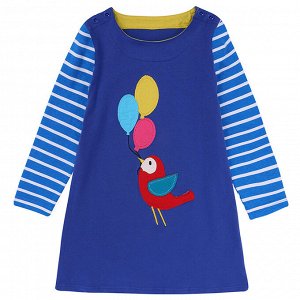 Детское платье с длинным рукавом, принт "Птица", цвет синий