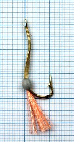 Крючок-муха на зубаря, навагу JpFishing Ryusen Douski-1 №16 gold (1шт, glow/orange UV Glow)
