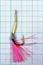 Крючок-муха на зубаря, навагу JpFishing Ryusen Douski-1 №16 gold (1шт, glow/pink UV Glow)