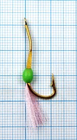 Крючок-муха на зубаря, навагу JpFishing Ryusen Douski-1 №16 gold (1шт, green/L.pink UV Glow)