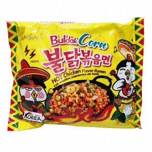 Лапша б/п со вкусом курицы и кукурузы "Hot Chicken flavor Ramen Corn" 130г