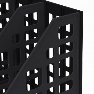 Лоток вертикальный для бумаг BRAUBERG "MAXI Plus", 240 мм, 3 отдел, сетчатый, сборный, черн,237013