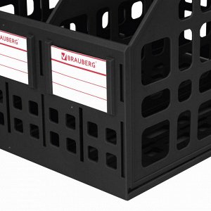 Лоток вертикальный для бумаг BRAUBERG "MAXI Plus", 240 мм, 3 отдел, сетчатый, сборный, черн,237013