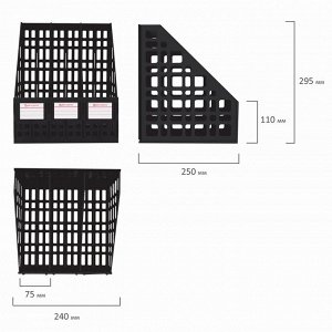 Лоток вертикальный для бумаг BRAUBERG "MAXI Plus", 240 мм, 3 отдел, сетчатый, сборный, черн,237013