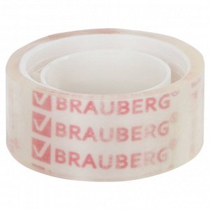 Клейкие ленты 19мм х 10м канцелярские BRAUBERG, КОМПЛЕКТ 12шт., прозрачные  гарантир. длина, 223124