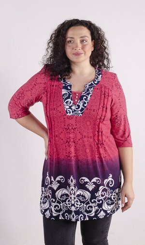 Женская блузка удлиненная с узором 248349 размер 54, 56, 58, 60, 62, 64