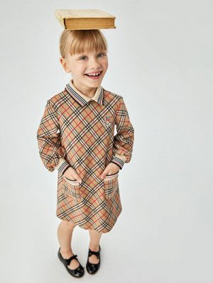 Платье "Шотландка с накладными карманами" бежевый/разноцветный
