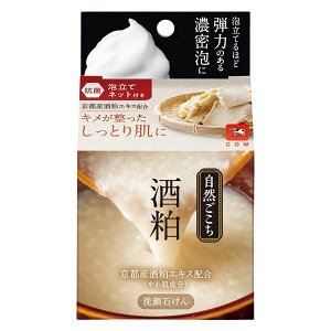 COW Очищающее мыло для лица с саке, растительной плацентой, гиалуроновой кислотой и коллагеном Shizen Gokochi (с мочалкой) 80г кусок /48