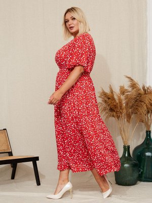 Платье Лара (красный/цветы)