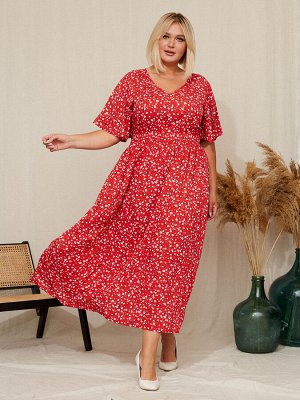 Платье Лара (красный/цветы)