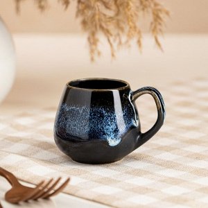 Чашка кофейная "Бочка", глазурь, матовая, чёрно-голубая, 70 мл