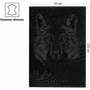 Обложка для паспорта OfficeSpace ""Волк"", кожа, тиснение, черная