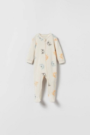 Baby/ пижама из рифленого трикотажа с принтом «мордочки» и молнией