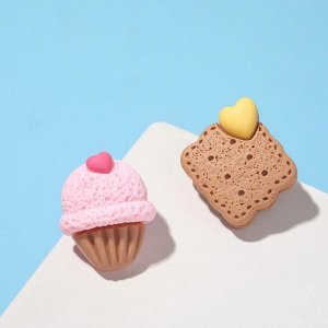 Серьги пластик "Вкусности" печенька с мороженым, цвет бежево-розовый