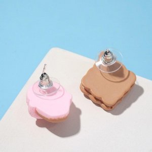 Серьги пластик «Вкусности» печенька с мороженым, цвет бежево-розовый