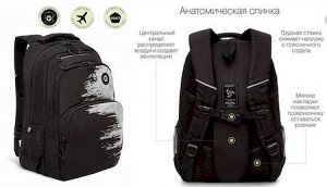 Рюкзак молодежный RU-230-3/3 черный - серый 32х45х23 см GRIZZLY {Россия}