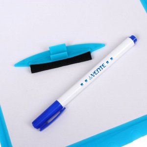 Доска маркерная A4 (29 х 22 см) deVENTE, двусторонняя: без рисунка/клетка, с маркером, голубая