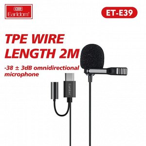 Микрофон петличный для IPhone Earldom ET-E39(2м, ltype-C)