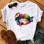 Футболка женская белая Губы Бабочки