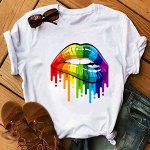 Футболка женская белая Губы Радуга