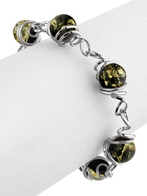 Изящный браслет с искрящимся зелёным янтарём «Валенсия»