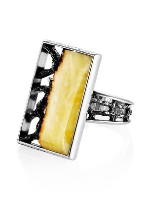 amberholl Оригинальное серебряное кольцо со вставкой из натурального янтаря «Модерн»