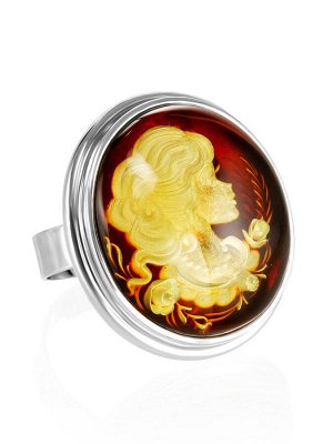 Очаровательное кольцо из серебра и натурального янтаря с изысканной инталией «Элинор»