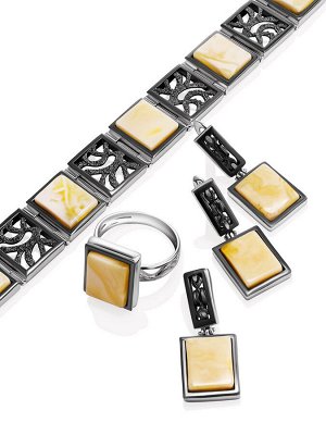 Эффектный браслет «Модерн» с натуральным текстурным янтарём