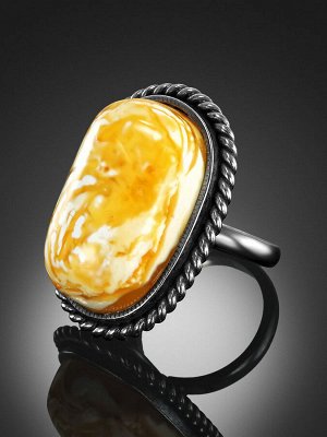 Роскошное кольцо из серебра и натурального пейзажного янтаря «Винтаж»