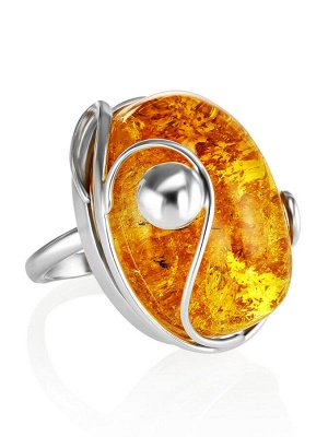 Роскошное крупное кольцо «Риальто» из серебра и золотистого янтаря