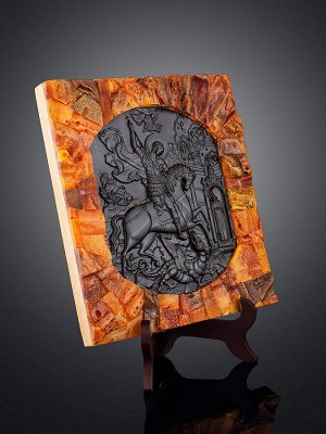 Объёмная резная икона из натурального балтийского янтаря «Георгий Победоносец»