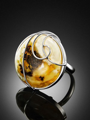 amberholl Серебряное кольцо «Риальто» со вставкой текстурного балтийского медового янтаря