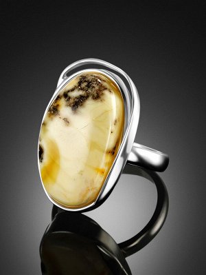 amberholl Серебряное кольцо с вставкой из цельного текстурного янтаря «Лагуна»