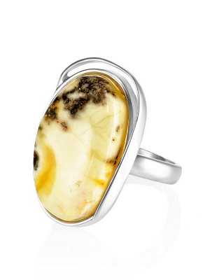 Серебряное кольцо с вставкой из цельного текстурного янтаря «Лагуна»