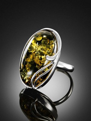 Серебряное кольцо с искрящейся вставкой из натурального янтаря «Маньяна»