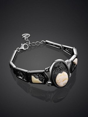 Роскошный браслет, украшенный текстурным янтарем «Журавушка»