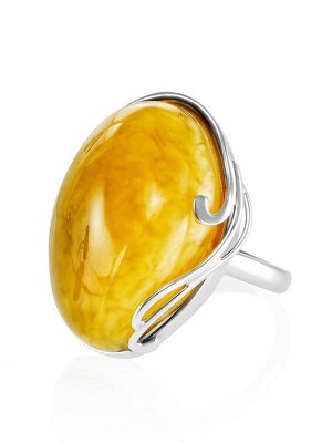Серебряное кольцо с крупной вставкой из текстурного янтаря «Маньяна»