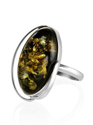 Серебряное кольцо с натуральным зелёным янтарём «Маньяна»