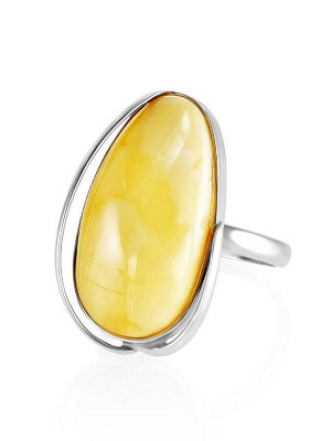 Серебряное кольцо с натуральным медовым пейзажным янтарем «Лагуна»