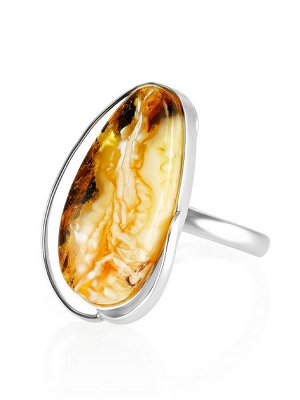 Серебряное кольцо со вставкой из натурального пейзажного янтаря «Лагуна»