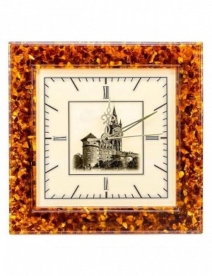 Настенные часы в квадратной янтарной оправе «Королевский замок Кёнигсберга»