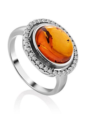 Элегантное кольцо из серебра и коньячного янтаря «Ренессанс»