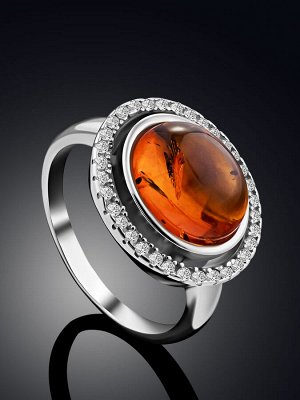 amberholl Элегантное кольцо из серебра и коньячного янтаря «Ренессанс»