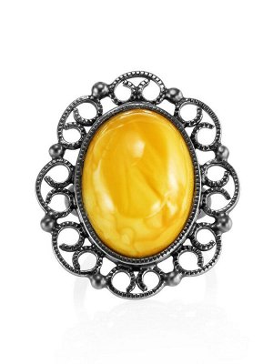 Элегантное кольцо из серебра и натурального балтийского янтаря медового цвета «Винтаж»