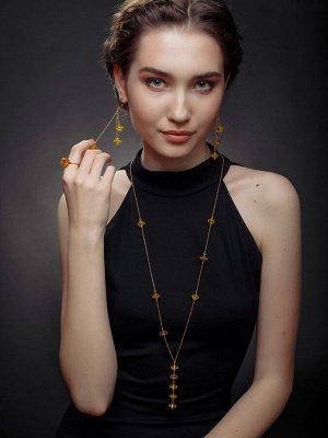 Эффектные серьги на цепочках из лимонного янтаря «Юла»