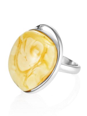 Элегантное серебряное кольцо с пейзажным янтарём «Лагуна»
