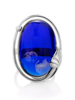 Яркое кольцо из серебра и янтаря голубого цвета «Элегия»