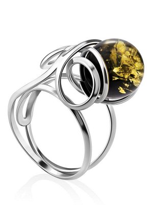 Яркое серебряное кольцо с зелёным янтарём «Валенсия»
