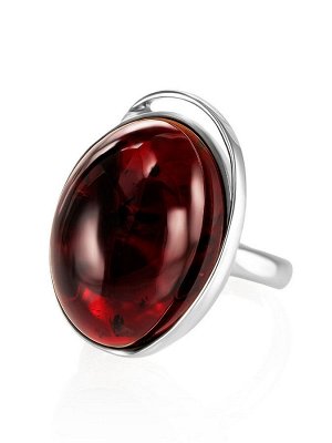 amberholl Яркое серебряное кольцо с натуральным вишнёвым янтарём «Лагуна»
